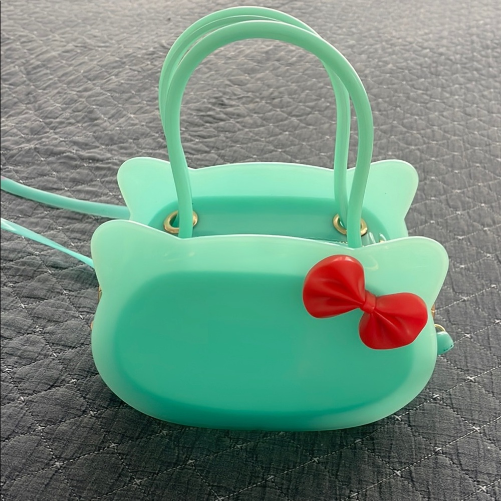 Cute Mint Green Hello Kitty Shaped Handbag with Red Bow